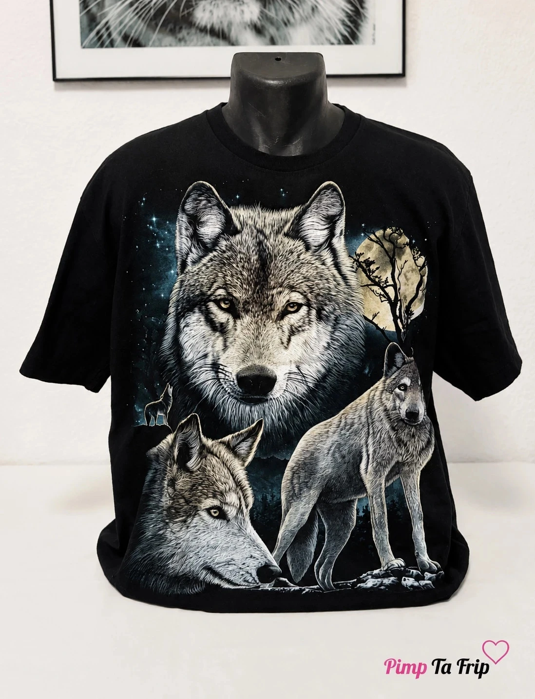 T-shirt manches courtes noir The Roxx loups pleine lune 100 % coton homme XL